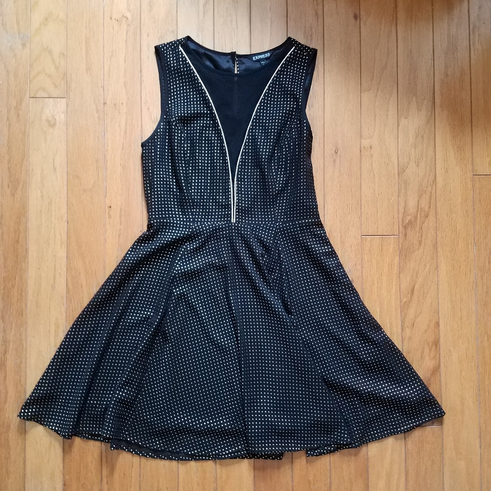 Express Black Dress with Gold & Mesh Details